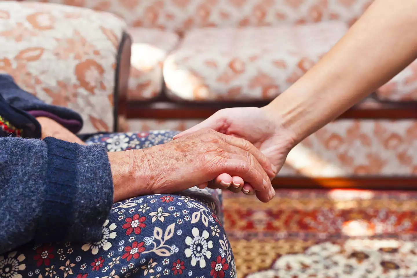 Eine ältere und eine junge Hand berühren sich